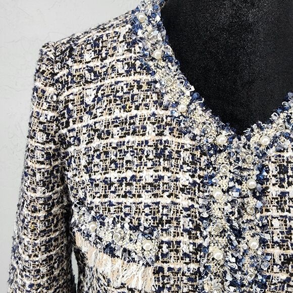 Old Money Quiet Luxury Boucle Tweed Blazer Jacket | Stella + Lorenzo Small - Picture 2 of 8